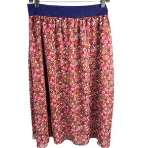 LuLaRoe Lola A-line Skirt Large 14/16 Elastic Waist Floral Brown Green Purple